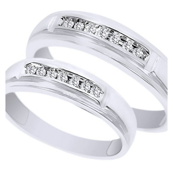 AFFY White Natural Diamond His And Hers Wedding Band Ring Set in 14K White Gold (0.13 Cttw) By