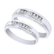 AFFY White Natural Diamond His And Hers Wedding Band Ring Set in 14K White Gold (0.13 Cttw)