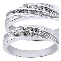 White Natural Diamond His And Hers Wedding Band Ring Set in 14K White Gold (0.14 Cttw)