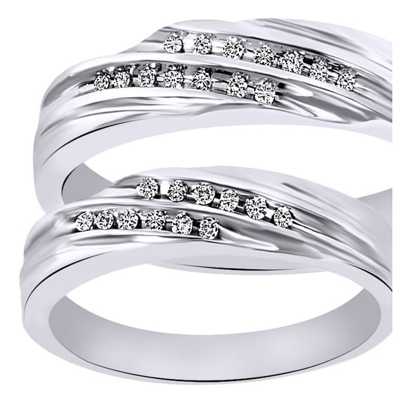 White Natural Diamond His And Hers Wedding Band Ring Set in 14K White Gold (0.14 Cttw)