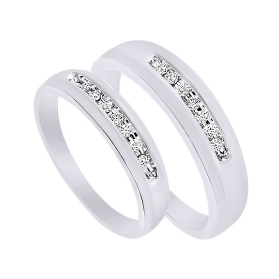 AFFY White Natural Diamond His And Hers Wedding Band Ring Set in 14K White Gold (0.17 Cttw)