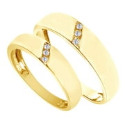 White Natural Diamond His And Hers Wedding Band Ring Set in 14K Yellow Gold (0.1 Cttw) By Jewel Zone US