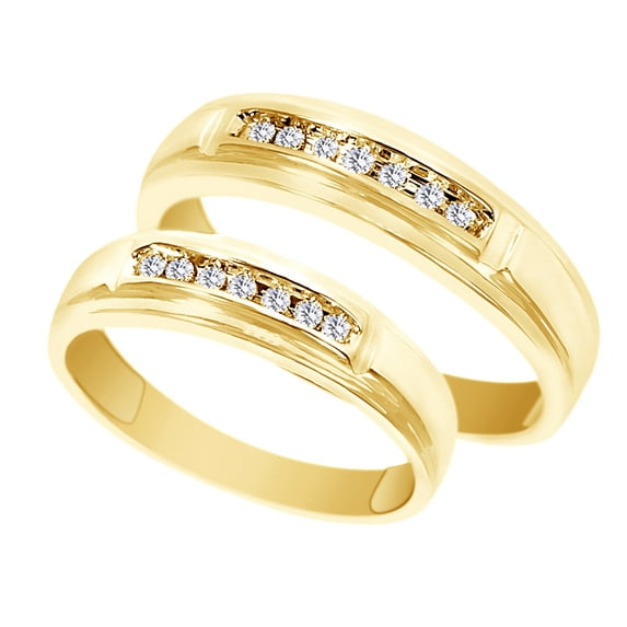 AFFY White Natural Diamond His And Hers Wedding Band Ring Set in 14K Yellow Gold (0.13 Cttw) By