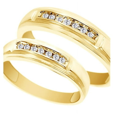 AFFY White Natural Diamond His And Hers Wedding Band Ring Set in 14K Yellow Gold (0.13 Cttw)