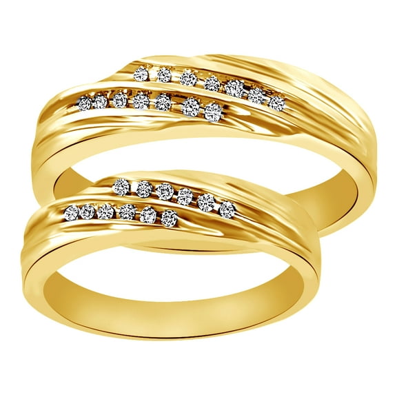 White Natural Diamond His And Hers Wedding Band Ring Set in 14K Yellow Gold (0.14 Cttw)