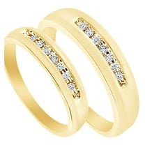 AFFY White Natural Diamond His And Hers Wedding Band Ring Set in 14K Yellow Gold (0.17 Cttw)