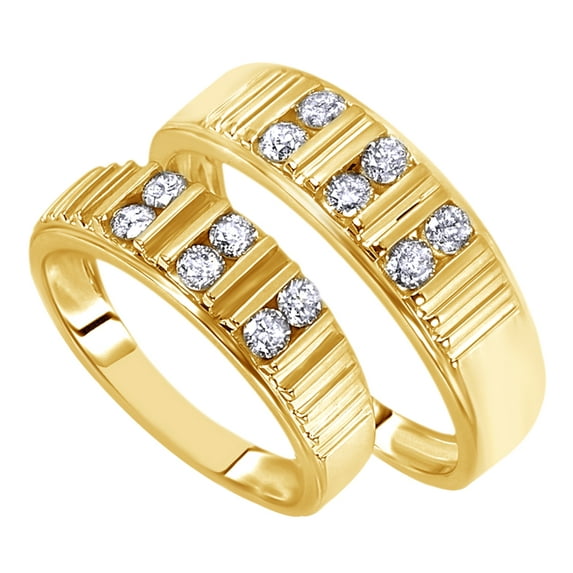 AFFY White Natural Diamond His And Hers Wedding Band Ring Set in 14K Yellow Gold (0.75 Cttw)