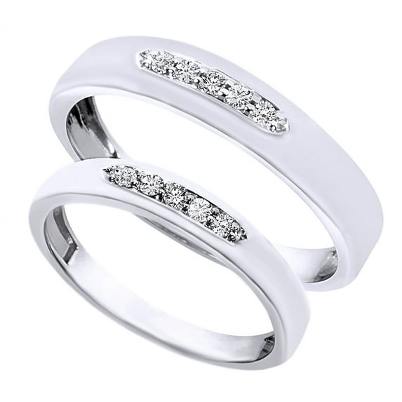 AFFY White Natural Diamond His And Hers Wedding Band Set in 14K White Gold (0.2 Cttw) By
