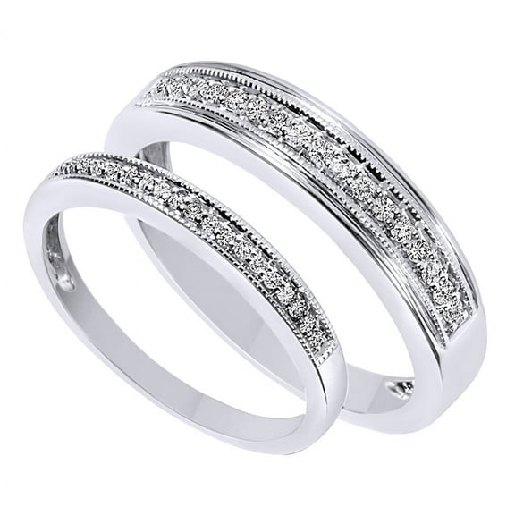 White Natural Diamond His And Hers Wedding Band Set in 14K White Gold (0.25 Cttw)
