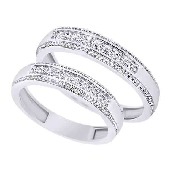 AFFY White Natural Diamond His And Hers Wedding Band Set in 14K White Gold (0.33 Cttw)