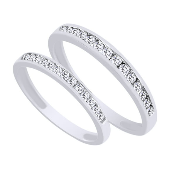 AFFY White Natural Diamond His And Hers Wedding Band Set in 14K White Gold (0.67 Cttw)