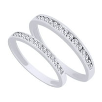 AFFY White Natural Diamond His And Hers Wedding Band Set in 14K White Gold (0.67 Cttw)