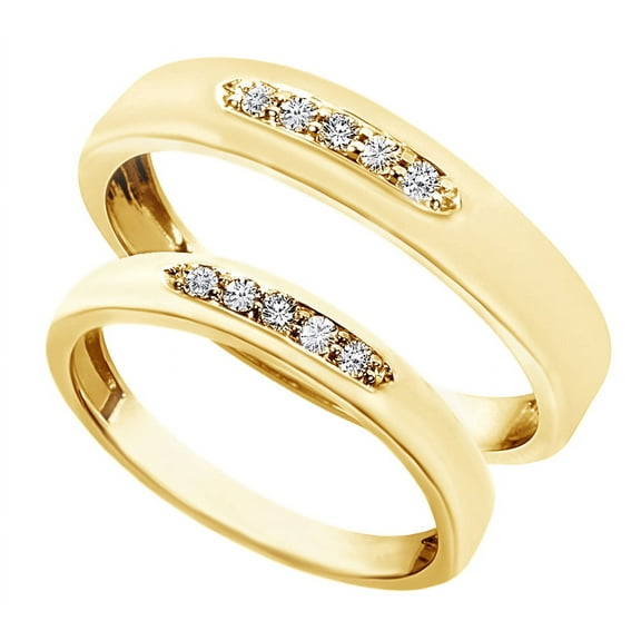 AFFY White Natural Diamond His And Hers Wedding Band Set in 14K Yellow Gold (0.2 Cttw)
