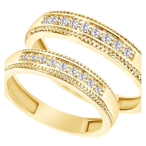 AFFY White Natural Diamond His And Hers Wedding Band Set in 14K Yellow Gold (0.33 Cttw)