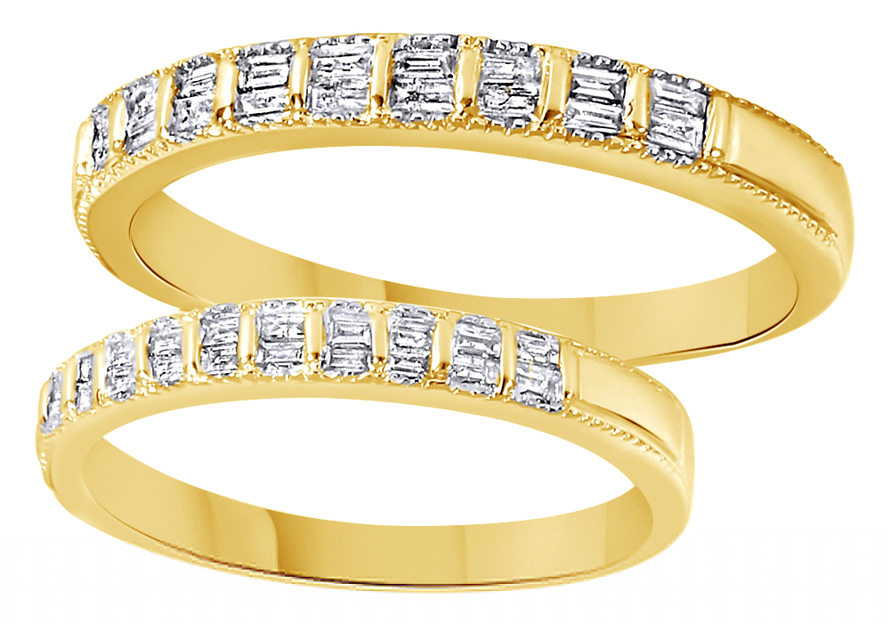 AFFY White Natural Diamond His And Hers Wedding Band Set in 14K Yellow Gold (0.5 Cttw)