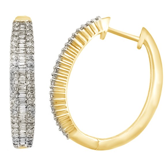 AFFY White Natural Diamond Hoop Earrings In 14k Yellow Gold Over Sterling Silver (1 Cttw)