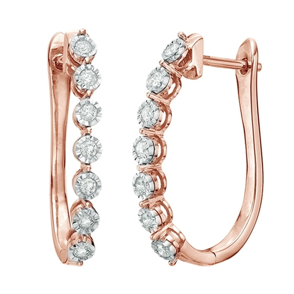 White Natural Diamond Hoop Earrings in 10k Rose Gold (0.25 Cttw )