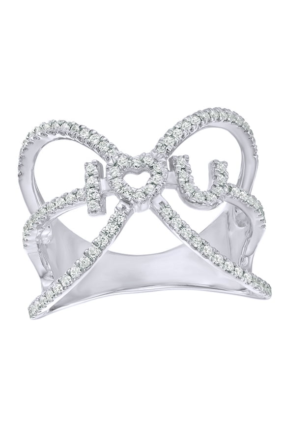 White Natural Diamond I Love U Orbit Cage Heart Ring in 10k White Gold