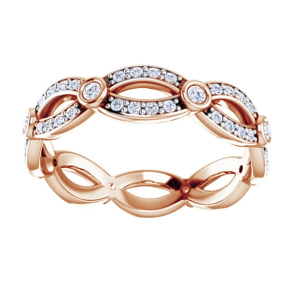 AFFY White Natural Diamond Infinity Inspired Eternity Band Ring In 14K Rose Gold (0.37 Cttw)
