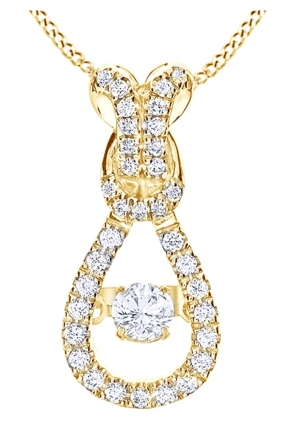 White Natural Diamond Infinity Knot Pendant Necklace in 14K Solid Yellow Gold (0.5 Ct)