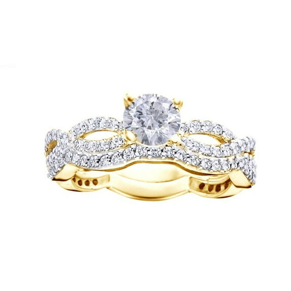 AFFY White Natural Diamond Infinity Twist Wedding Set Ring In 10k Yellow Gold (1 Cttw)
