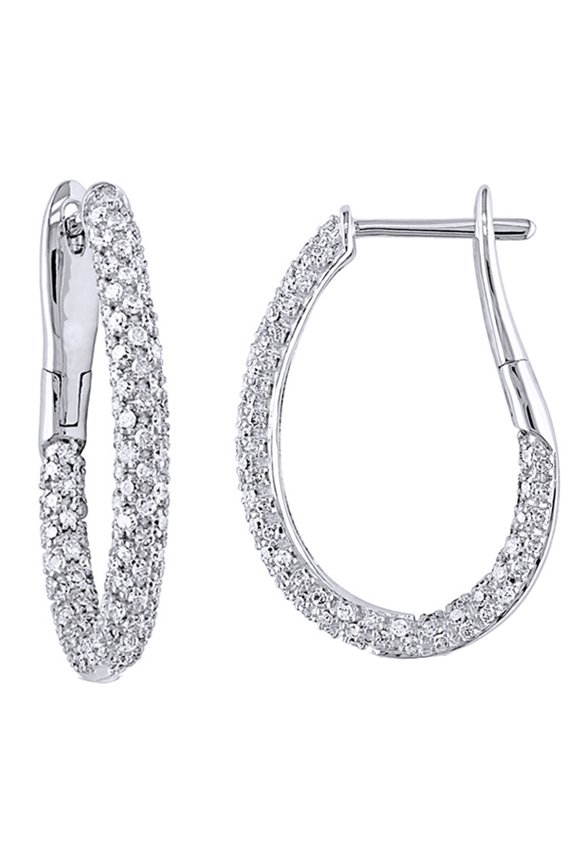 White Natural Diamond Inside Out Hoop Earrings in 14K White Gold (1 Cttw)