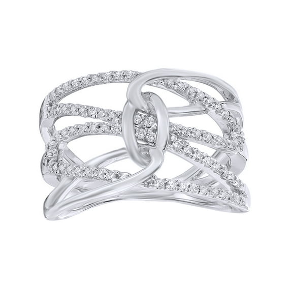 AFFY White Natural Diamond Interlocking Chain Link Ring in 10k Solid Gold (0.33 Cttw)
