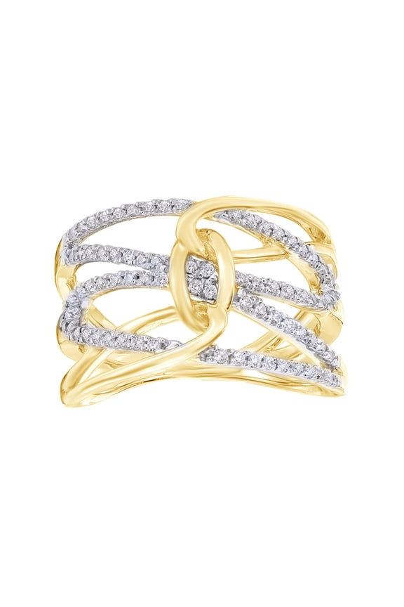 White Natural Diamond Interlocking Chain Link Ring in 10k Yellow Gold (0.33 Cttw) By Jewel Zone US
