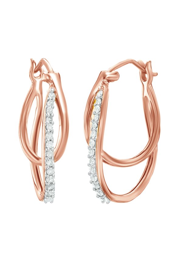 White Natural Diamond Interlocking Hoop Earrings in 10K Rose Gold (0.25 Cttw )