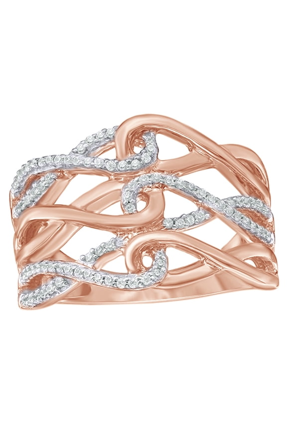 White Natural Diamond Interlocking Loops Band Ring in 10k Rose Gold