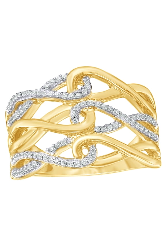 White Natural Diamond Interlocking Loops Band Ring in 10k Yellow Gold