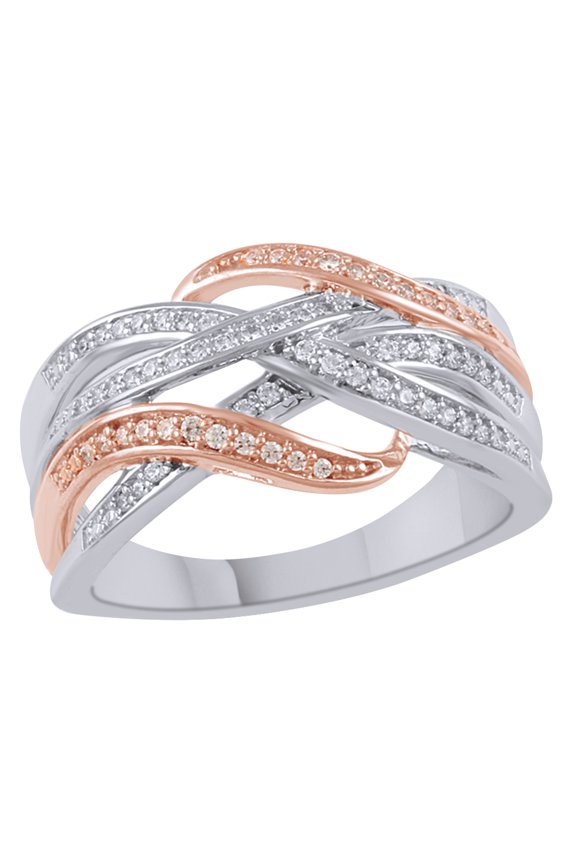 White Natural Diamond Intertwining Multi-Row Ring in Two-Tone 10k White Gold