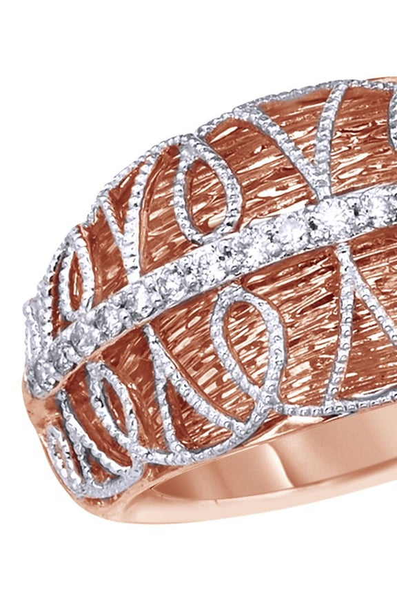 White Natural Diamond Lace Ring in 14K Rose Gold (0.16 cttw)