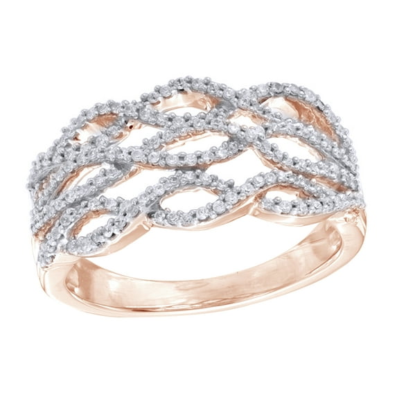 AFFY White Natural Diamond Lattice Ring in 10k Solid Rose Gold(I-J Color,I2-I3 Clarity,0.50 Cttw)-11