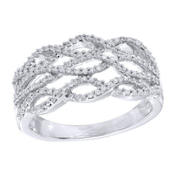 AFFY White Natural Diamond Lattice Ring in 10k Solid White Gold(I-J Color,I2-I3 Clarity,0.50 Cttw)-10