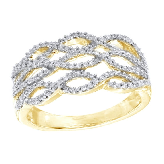 AFFY White Natural Diamond Lattice Ring in 10k Solid Yellow Gold(I-J Color,I2-I3 Clarity,0.50 Cttw)-6
