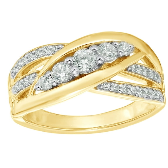 AFFY White Natural Diamond Layered Crossover Promise Ring in 10k Yellow Gold
