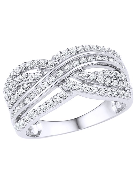 White Natural Diamond Layered Crossover Ring in 10k White Gold