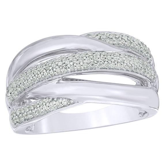 White Natural Diamond Layered Crossover Split Shank Promise Ring in 10k White Gold