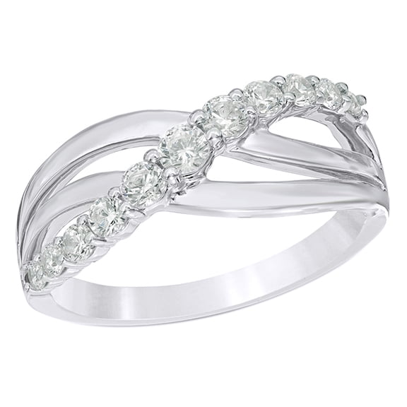AFFY White Natural Diamond Layered Crossover Split Shank Promise Ring in 10k White Gold