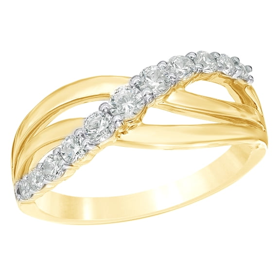 White Natural Diamond Layered Crossover Split Shank Promise Ring in 10k Yellow Gold
