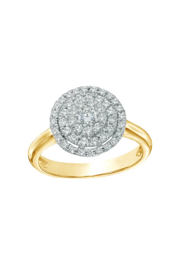 White Natural Diamond Layered Frame Ring in 10k Yellow Gold