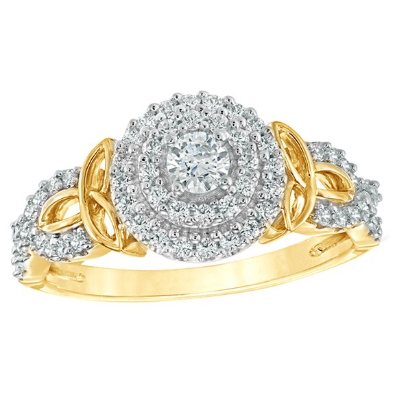 AFFY White Natural Diamond Layered Frame Trinity Celtic Knot Ring in 10k Yellow Gold