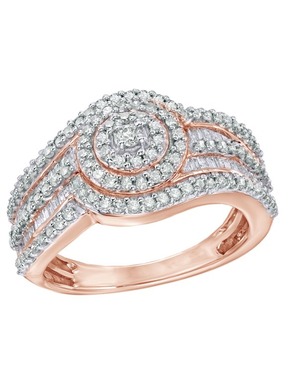 White Natural Diamond Layered Frame Wedding Ring in 10k Rose Gold