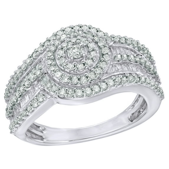 White Natural Diamond Layered Frame Wedding Ring in 10k White Gold