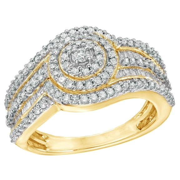 White Natural Diamond Layered Frame Wedding Ring in 10k Yellow Gold