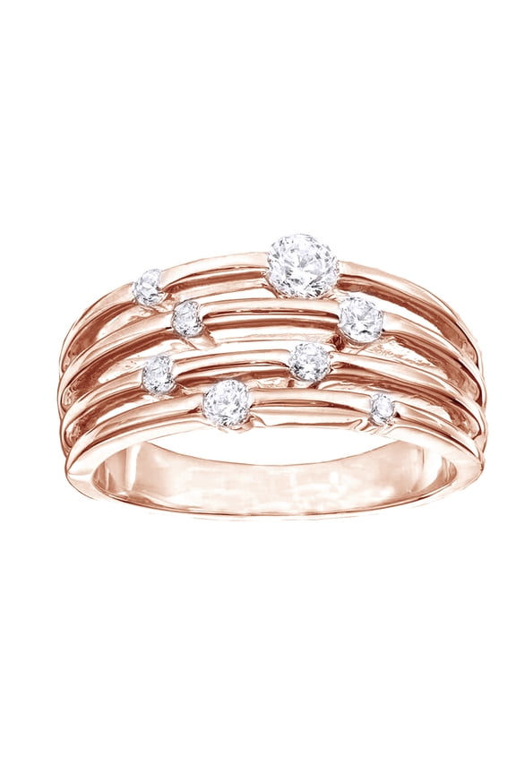 White Natural Diamond Layered Orbit Ring In Solid Gold (0.5 Cttw)