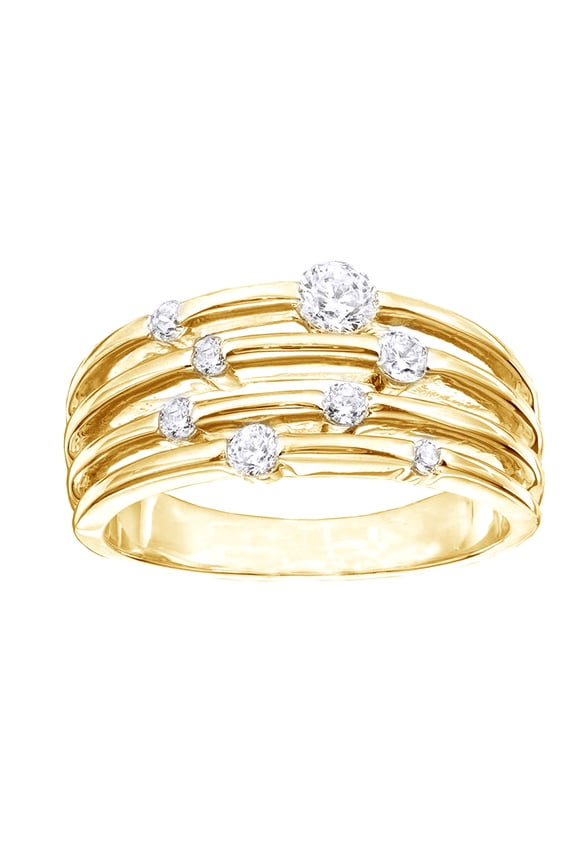 White Natural Diamond Layered Orbit Ring In Solid Gold (0.5 Cttw)