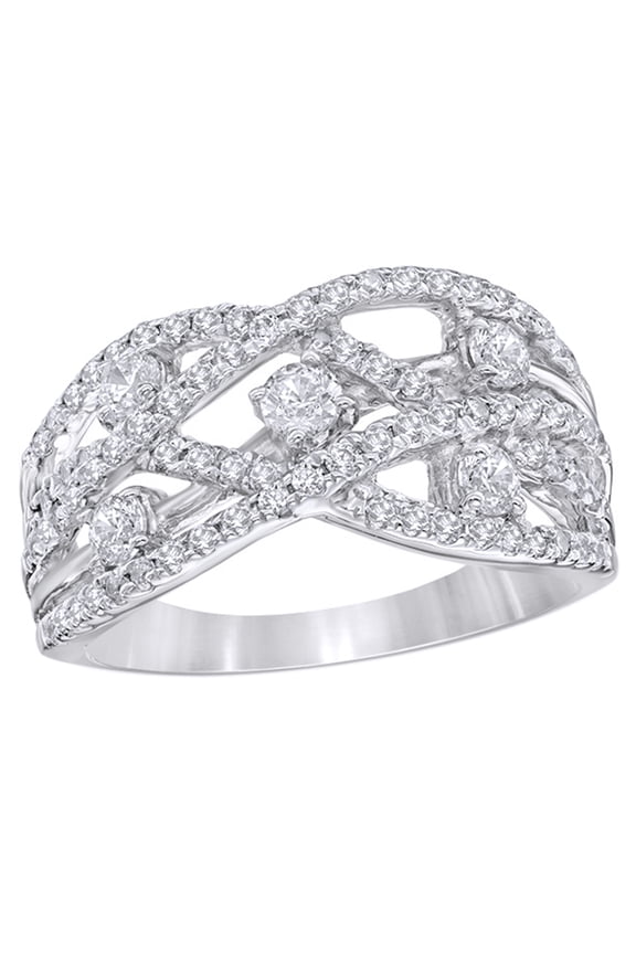 White Natural Diamond Layered Orbit Ring in 10K Solid Gold (1 Cttw)