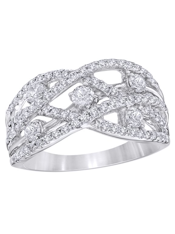 White Natural Diamond Layered Orbit Ring in 10K White Gold (1 cttw)